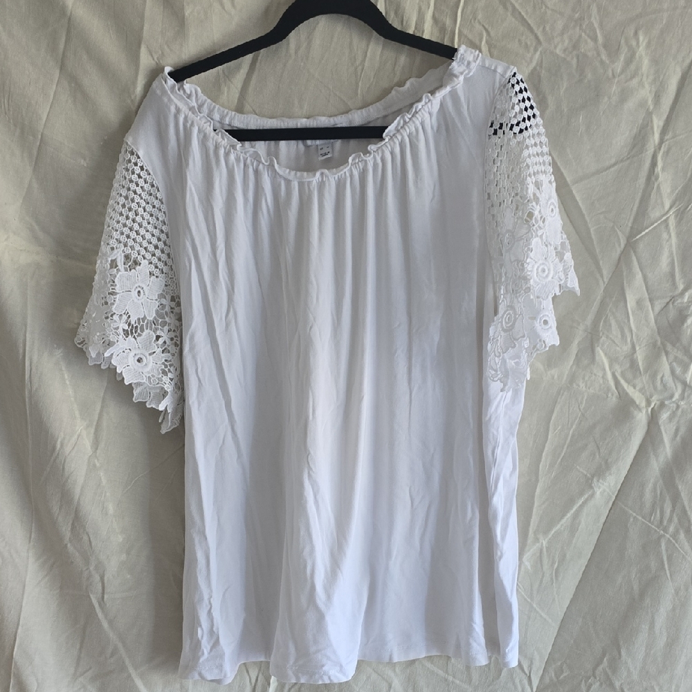 Susan Graver White Blouse with Lace Sleeves